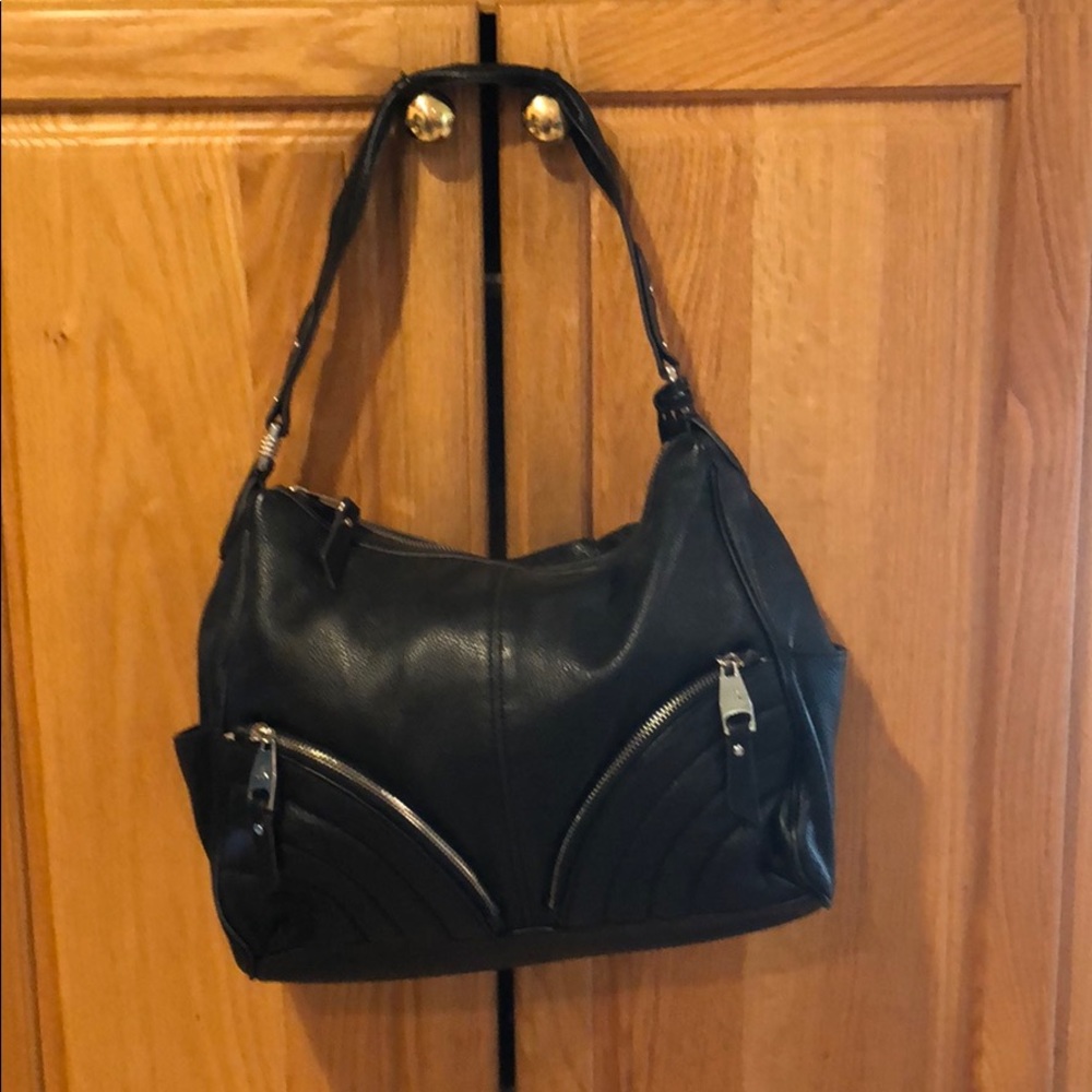 Purple large leather shoulder bag silver hardware